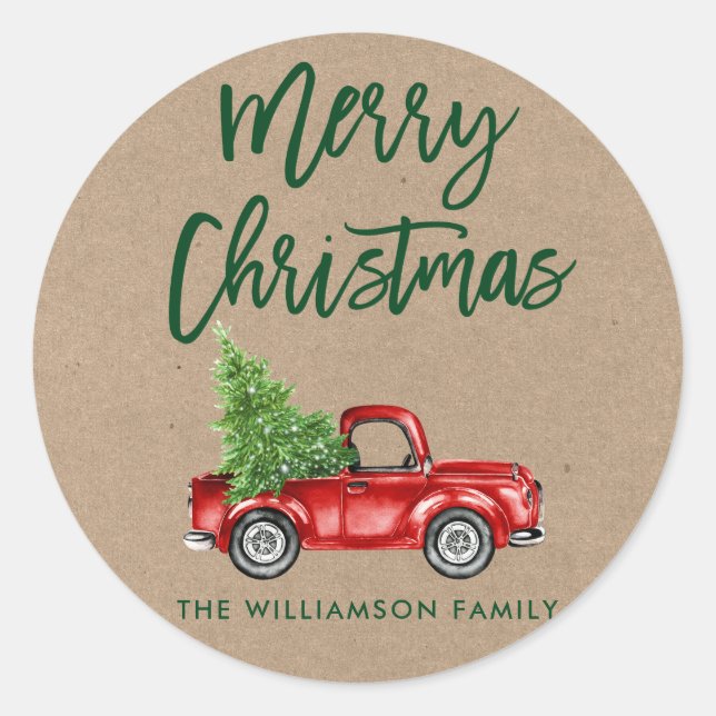 Kraft Brush Script Christmas Truck Envelope Seal (Front)