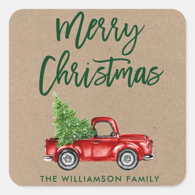 Kraft Brush Script Truck Christmas Envelope Seal (Front)