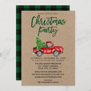 Kraft Brush Script Truck Plaid Christmas Party G Invitation