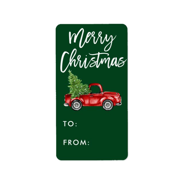 Kraft Brush Script Vintage Truck Christmas Gift Label (Front)