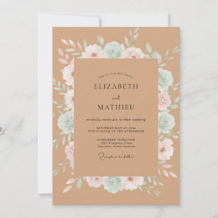 Kraft Celadon Peony Wedding Invitation