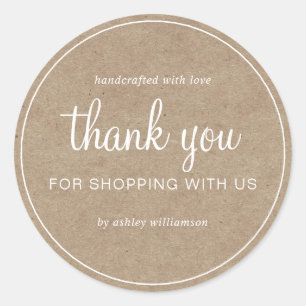 Kraft Chic Script Thank You For Shopping Classic Round Sticker