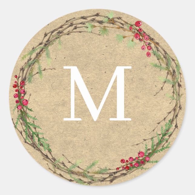 Kraft Christmas Wreath Monogram Seal (Front)