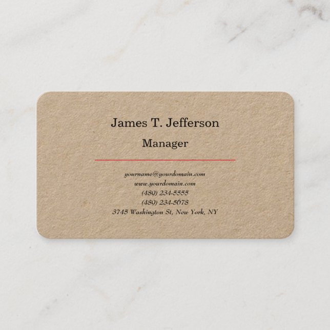Kraft classical plain minimalist customizable business card (Front)