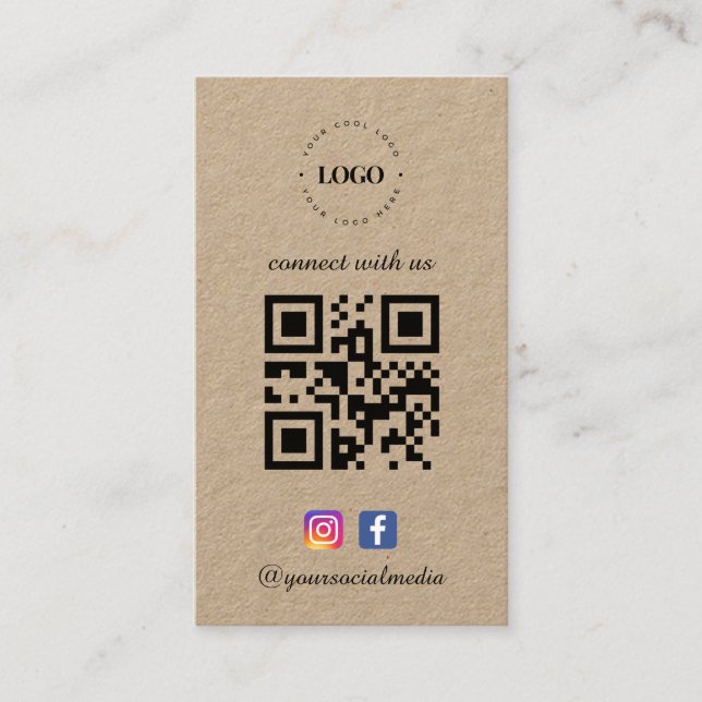 Kraft Connect with Us Logo Social Media QR Code Business Card (Front)