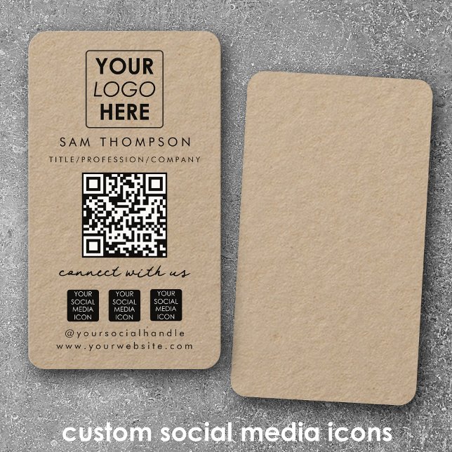 Kraft Connect with Us Social Media QR Code Logo Business Card (Kraft Connect with Us Social Media QR Code Logo Business Card)
