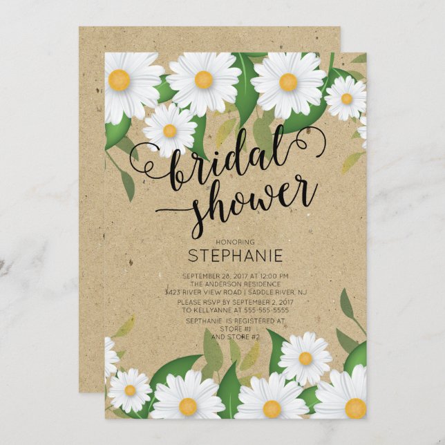 Kraft Daisy Flowers Invitation à la douche nuptial (Devant / Derrière)