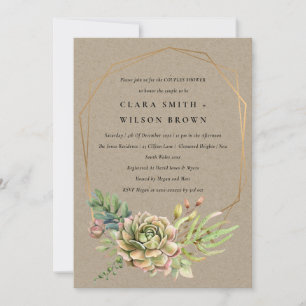 KRAFT DESERT SUCCULENT CACTI FOLIAGE COUPLE SHOWER INVITATION
