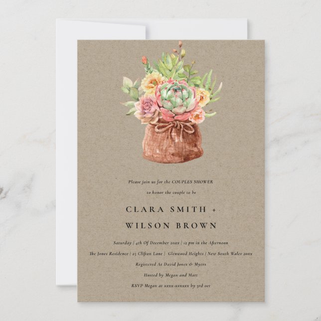 KRAFT DESERT SUCCULENT CACTI FOLIAGE COUPLE SHOWER INVITATION (Front)