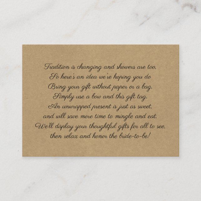 Kraft Display bridal shower insert card + tag (Front)
