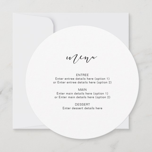 Kraft Élégant Menu Rond Calligraphié Mariage (Devant)
