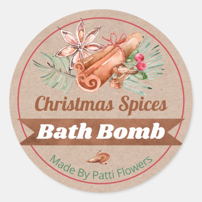 Kraft Épices de Noël Parfumé Bombe Étiquettes (Devant)