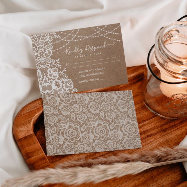 Kraft et dentelle Rustique mariage RSVP carte de r (Créateur téléchargé)
