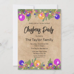 Kraft Festive Christmas Wreath Dinner Party  Invitation