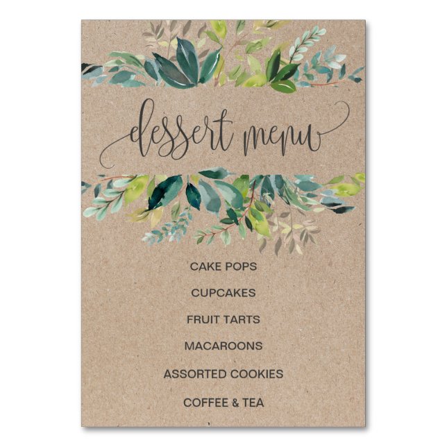 Kraft Foliage Dessert Menu Sign Table Number (Front)