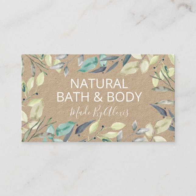 Kraft Foliage Greenery Handmade Spa, Bath And Body Business Card (Front)
