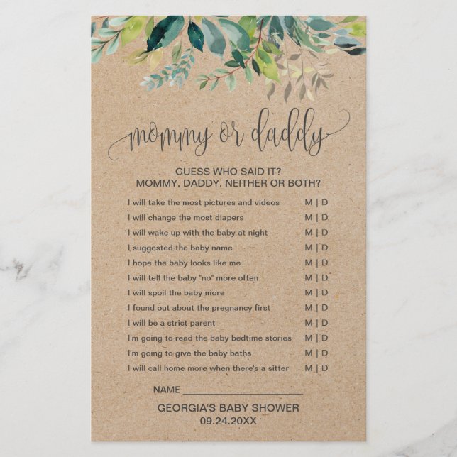 Kraft Foliage Mommy or Daddy Game (Front)