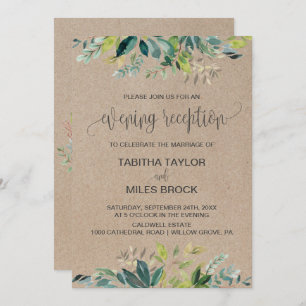 Kraft Foliage   Monogram Backing Evening Reception Invitation