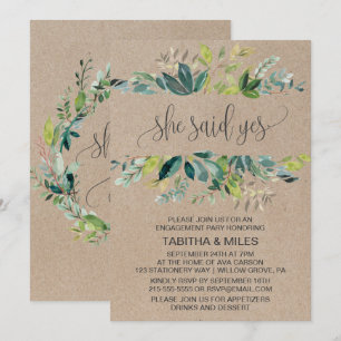 Kraft Foliage She Said Yes Engagement Party Invitation