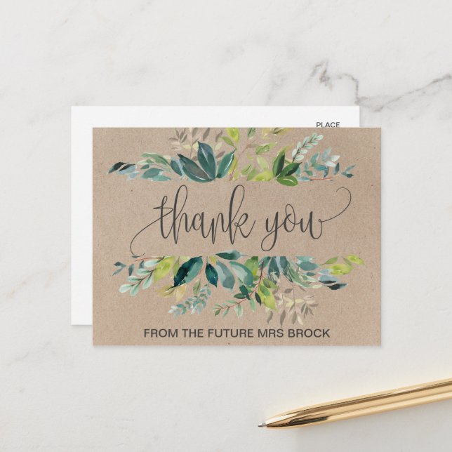 Kraft Foliage Thank You Postcard (Front/Back In Situ)