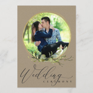 KRAFT FOLIAGE WATERCOLOR PHOTO OVERLAY WEDDING INVITATION
