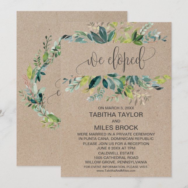 Kraft Foliage We Eloped Elopement Reception Invitation (Front/Back)