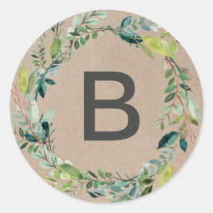 Kraft Foliage Wreath Monogram Envelope Seals