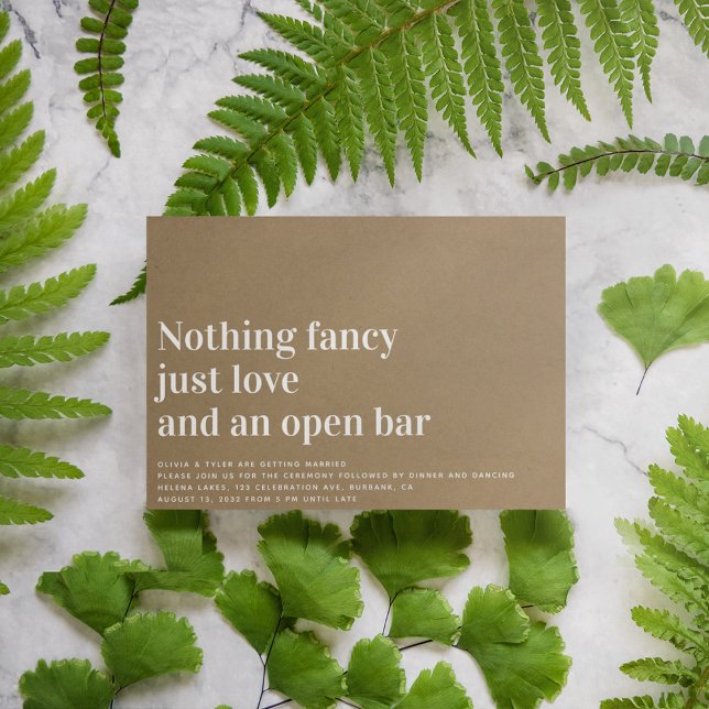 Kraft Funny Nothing Fancy Open Bar Wedding Invitation (Creator Uploaded)