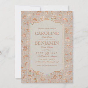 Kraft gold Lace elegant rustic country wedding Invitation