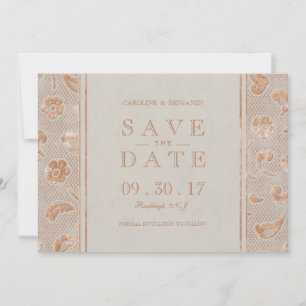 Kraft gold Lace rustic wedding save the date