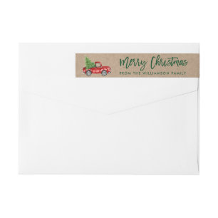 Kraft Green Brush Script Vintage Truck Christmas Wrap Around Label