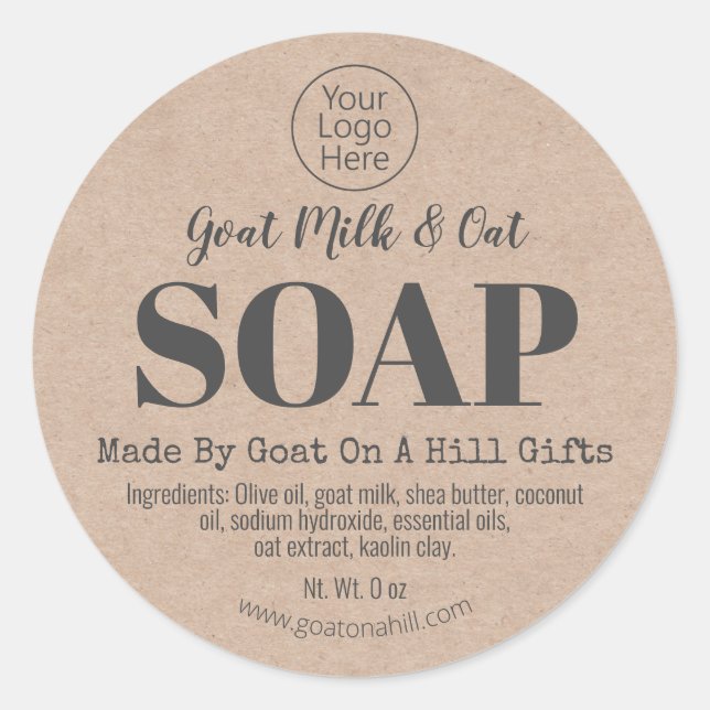 Kraft Handmade Goat Milk Oat Soap Logo Labels (Front)