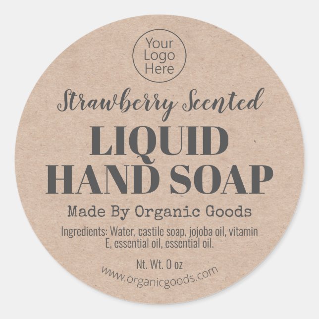 Kraft Handmade Organic Liquid Soap Labels (Front)