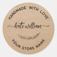 Kraft Handmade with love laurel leaf Product label