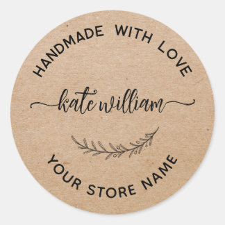 Kraft Handmade with love laurel leaf Product label