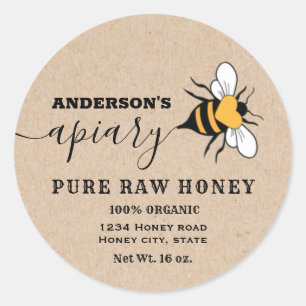 Kraft heart bee  script apiary honey jar label