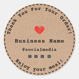Kraft Heart Thank you for your order food business Classic Round Sticker