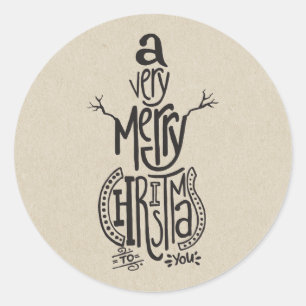 Kraft Holiday Christmas MERRY CHRISTMAS Snowman Classic Round Sticker