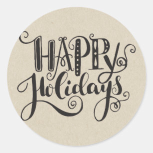 Kraft Holiday Christmas Tree HAPPY HOLIDAYS Classic Round Sticker