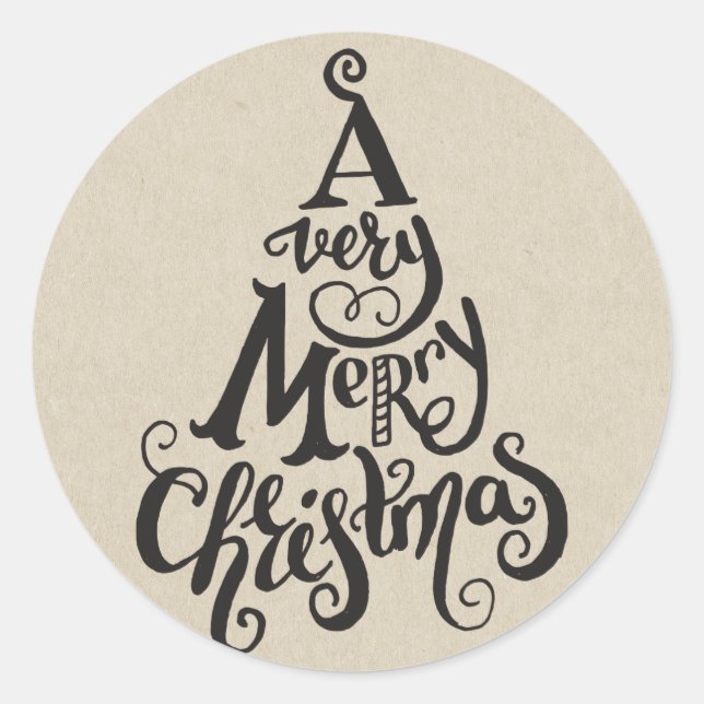 Kraft Holiday Christmas Tree MERRY CHRISTMAS Classic Round Sticker (Front)
