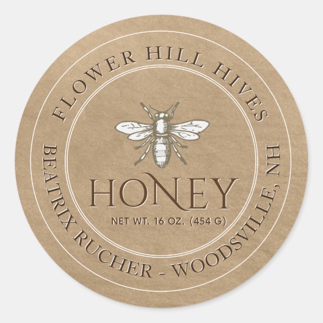 Kraft Honey Jar Étiquette avec l'abeille française (Devant)