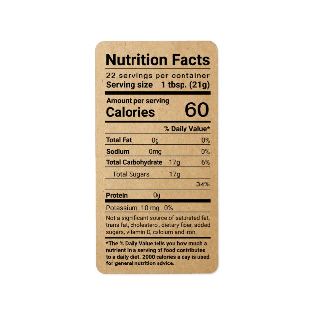 Kraft Honey Nutrition Facts Address Label (Front)