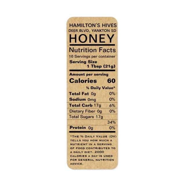 Kraft Honey Nutrition Facts Adresse de retour Labe (Devant)