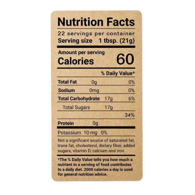 Kraft Honey Nutrition Facts Shipping Label (Front)