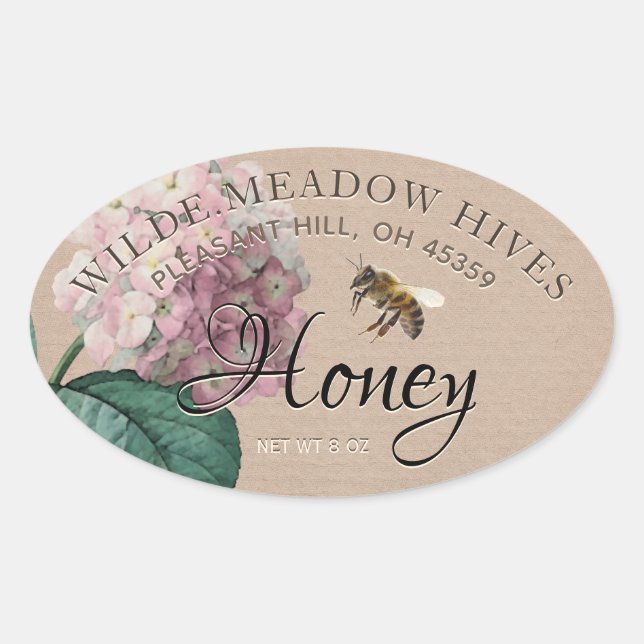Kraft Hydrangea Flower & Honeybee Honey Label (Front)