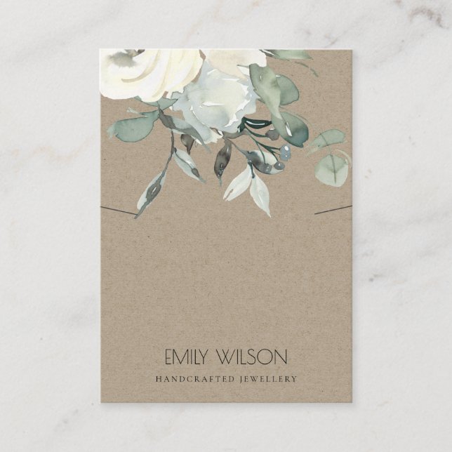 KRAFT IVORY WHITE FLORAL BUNCH NECKLACE DISPLAY BUSINESS CARD (Front)