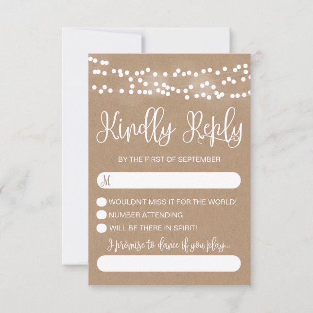 Kraft Lace and Lights Rustic Wedding RSVP (Front)