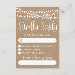 Kraft Lace and Lights Rustic Wedding RSVP Card