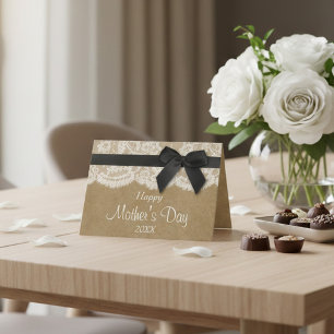 Kraft, Lace & Black Bow Happy Mother's Day Card