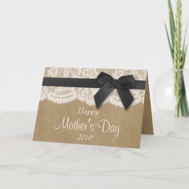 Kraft, Lace & Black Bow Happy Mother's Day Card (Front)